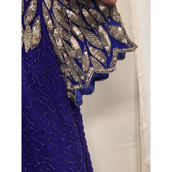 Vintage Formal Sequins Silk Beaded Dress Stenay 80’s Glamour Scallop Sleeves 14 - Picture 6 of 16